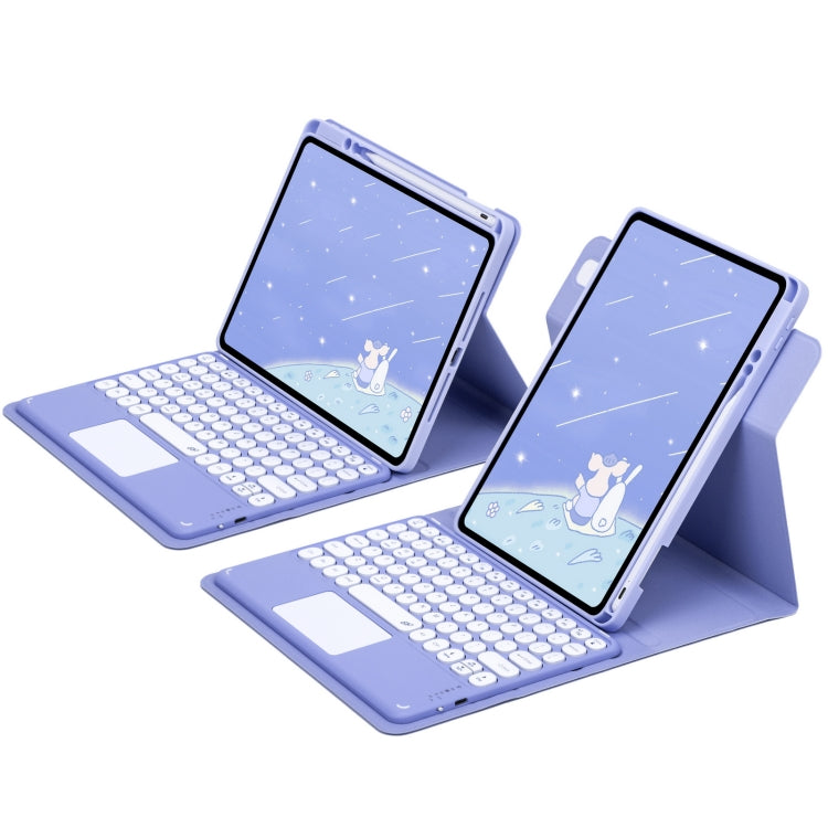 For iPad 10th Gen 10.9 2022 Round Button 360 Degree Rotatable Bluetooth Keyboard Leather Case with Touchpad(Light Purple)