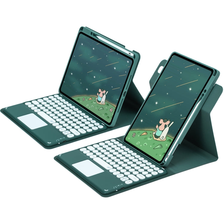 For iPad 10th Gen 10.9 2022 Round Button 360 Degree Rotatable Bluetooth Keyboard Leather Case with Touchpad(Dark Green)