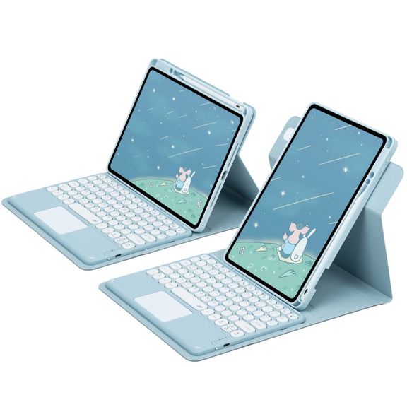 For iPad 10th Gen 10.9 2022 Round Button 360 Degree Rotatable Bluetooth Keyboard Leather Case with Touchpad(Sky Blue)