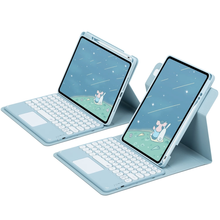 For iPad 10th Gen 10.9 2022 Round Button 360 Degree Rotatable Bluetooth Keyboard Leather Case with Touchpad(Sky Blue)