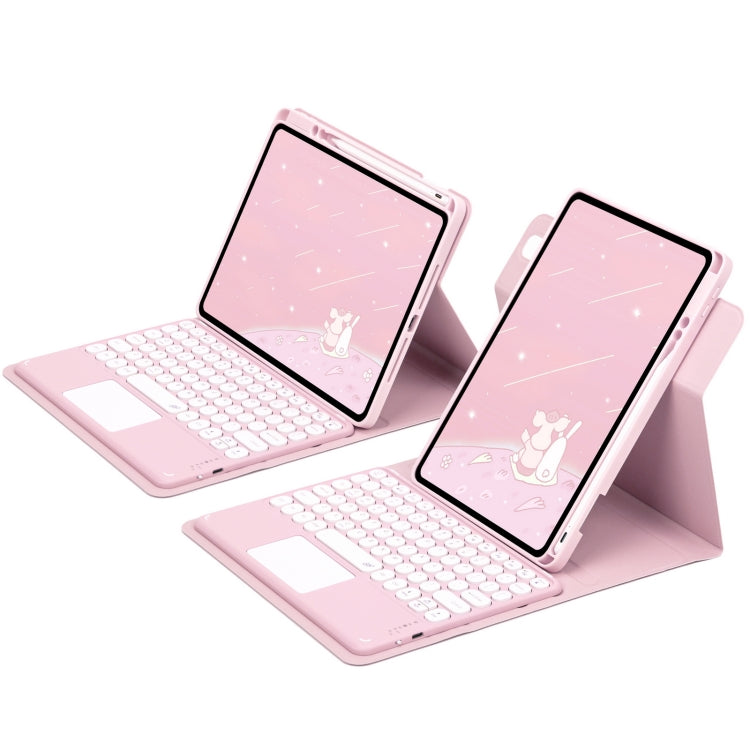 For iPad 10th Gen 10.9 2022 Round Button 360 Degree Rotatable Bluetooth Keyboard Leather Case with Touchpad(Pink)