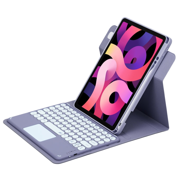 For iPad Air 2022 / iPad Pro 11 2021 Round Button 360 Degree Rotatable Bluetooth Keyboard Leather Case with Touchpad(Lavender Purple)