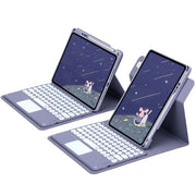 For iPad Air 2022 / iPad Pro 11 2021 Round Button 360 Degree Rotatable Bluetooth Keyboard Leather Case with Touchpad(Lavender Purple)