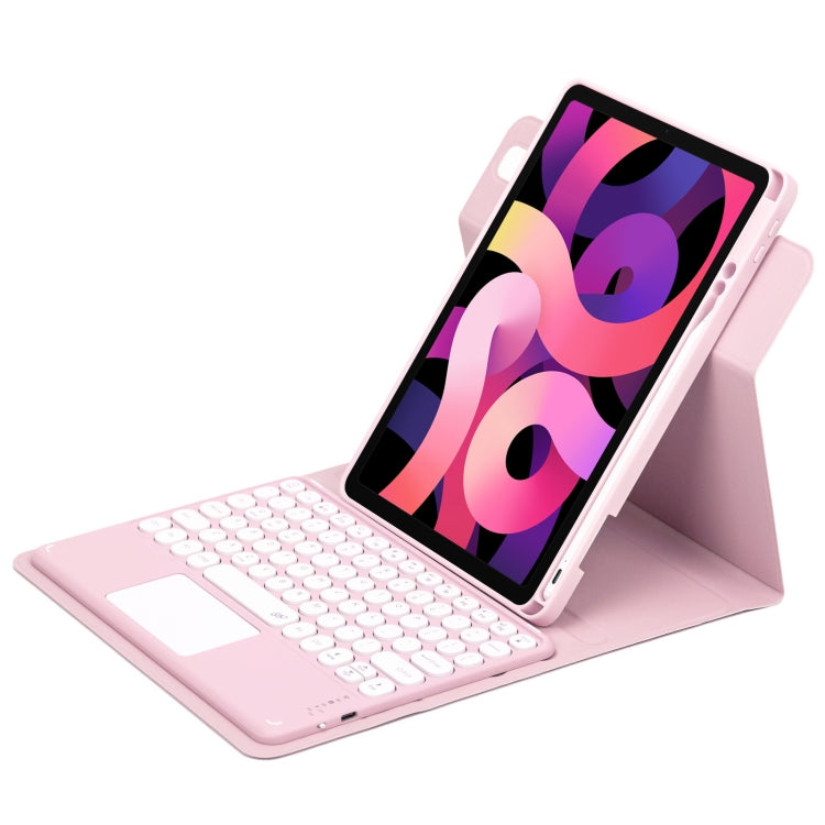 For iPad Air 2022 / iPad Pro 11 2021 Round Button 360 Degree Rotatable Bluetooth Keyboard Leather Case with Touchpad(Pink)
