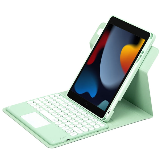 For iPad 10.2 2021 / Air 2019 Round Button 360 Degree Rotatable Bluetooth Keyboard Leather Case with Touchpad(Mint Green)