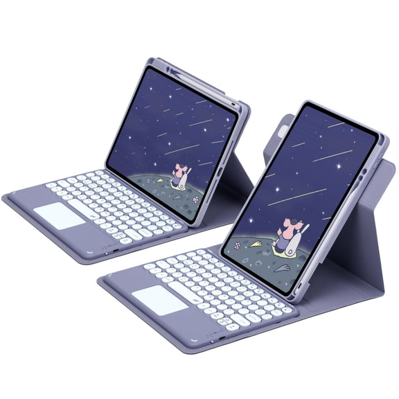 For iPad 10.2 2021 / Air 2019 Round Button 360 Degree Rotatable Bluetooth Keyboard Leather Case with Touchpad(Lavender Purple)