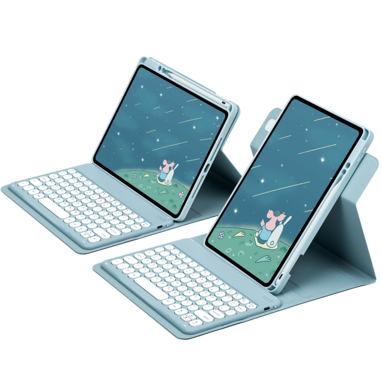 For iPad 10th Gen 10.9 2022 Round Button 360 Degree Rotatable Bluetooth Keyboard Leather Case(Mist Blue)