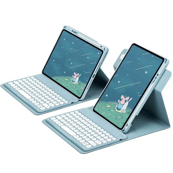 For iPad 10th Gen 10.9 2022 Round Button 360 Degree Rotatable Bluetooth Keyboard Leather Case(Mist Blue)