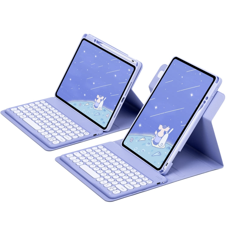 For iPad 10th Gen 10.9 2022 Round Button 360 Degree Rotatable Bluetooth Keyboard Leather Case(Light Purple)