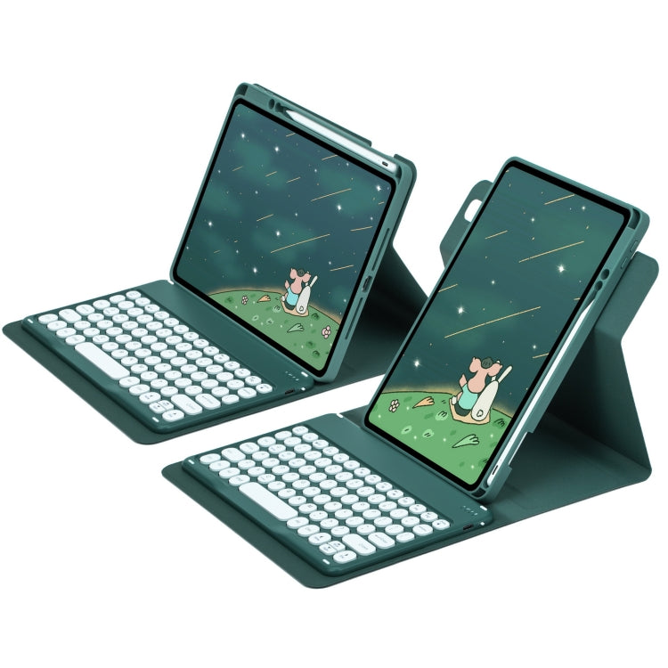 For iPad 10th Gen 10.9 2022 Round Button 360 Degree Rotatable Bluetooth Keyboard Leather Case(Dark Green)