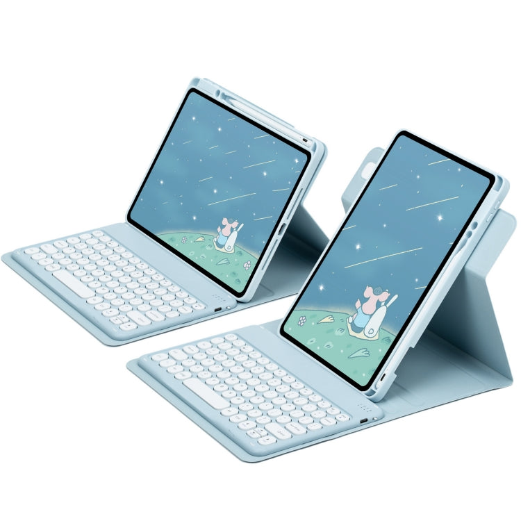 For iPad 10th Gen 10.9 2022 Round Button 360 Degree Rotatable Bluetooth Keyboard Leather Case(Sky Blue)