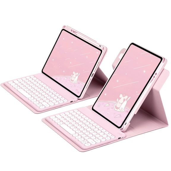For iPad 10th Gen 10.9 2022 Round Button 360 Degree Rotatable Bluetooth Keyboard Leather Case(Pink)