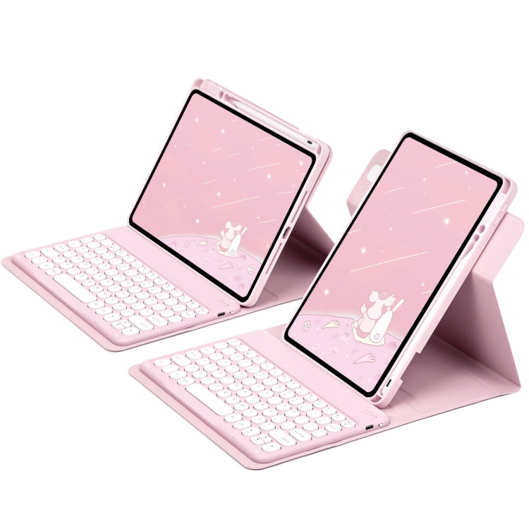 For iPad 10th Gen 10.9 2022 Round Button 360 Degree Rotatable Bluetooth Keyboard Leather Case(Pink)