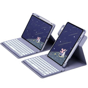 For iPad 10.2 2021 / Air 2019 Round Button 360 Degree Rotatable Bluetooth Keyboard Leather Case(Lavender Purple)