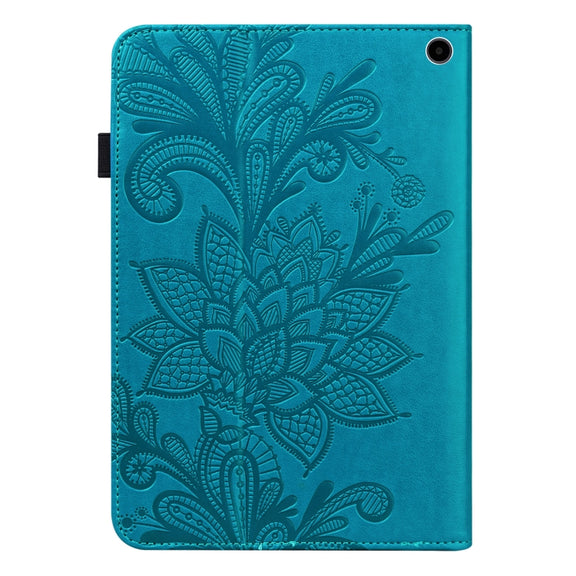 For Amazon Fire Max 11 Lace Flower Embossing Pattern Leather Tablet Case(Blue)
