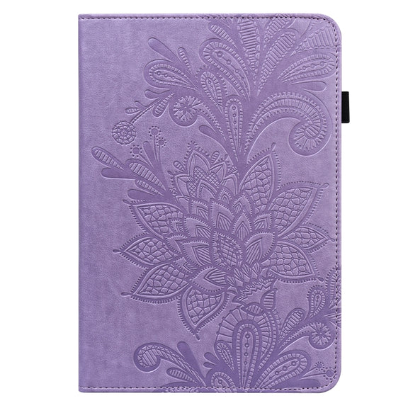 For Amazon Fire Max 11 Lace Flower Embossing Pattern Leather Tablet Case(Purple)