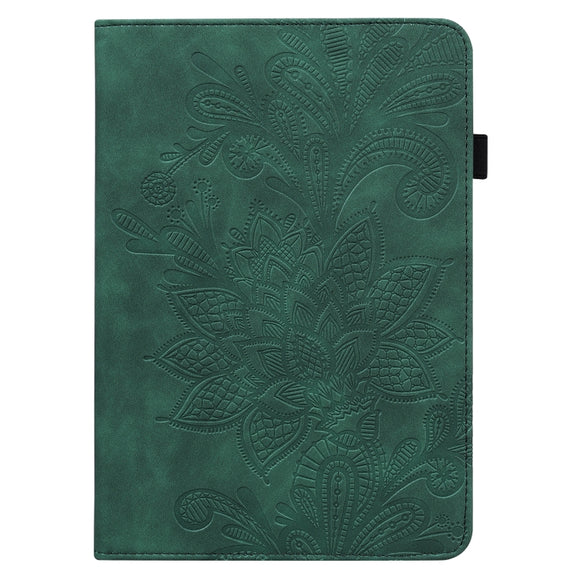 For Amazon Fire Max 11 Lace Flower Embossing Pattern Leather Tablet Case(Green)