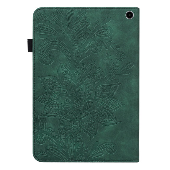 For Amazon Fire Max 11 Lace Flower Embossing Pattern Leather Tablet Case(Green)