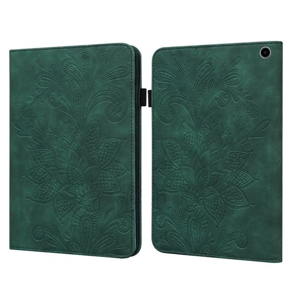 For Amazon Fire Max 11 Lace Flower Embossing Pattern Leather Tablet Case(Green)