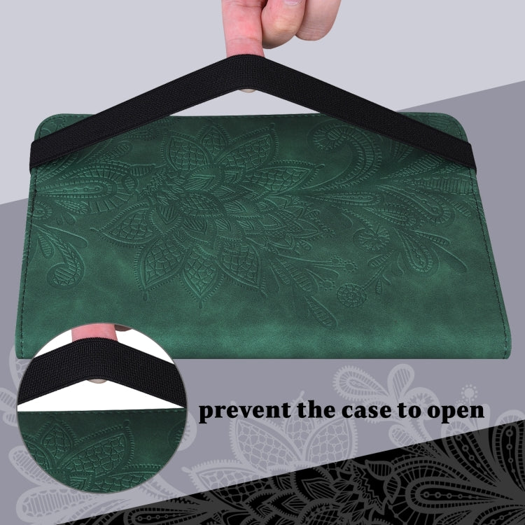 For Amazon Fire Max 11 Lace Flower Embossing Pattern Leather Tablet Case(Green)