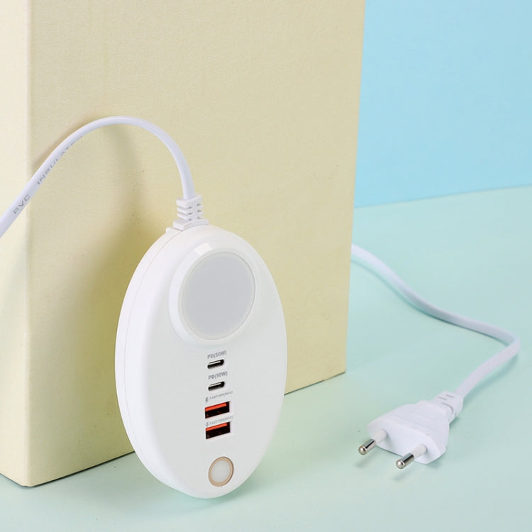 YF-106 USB- C / Type-Cx2+USBx2 Oval PD Socket Phone Charger with Light, Plug Type:EU Plug(White)