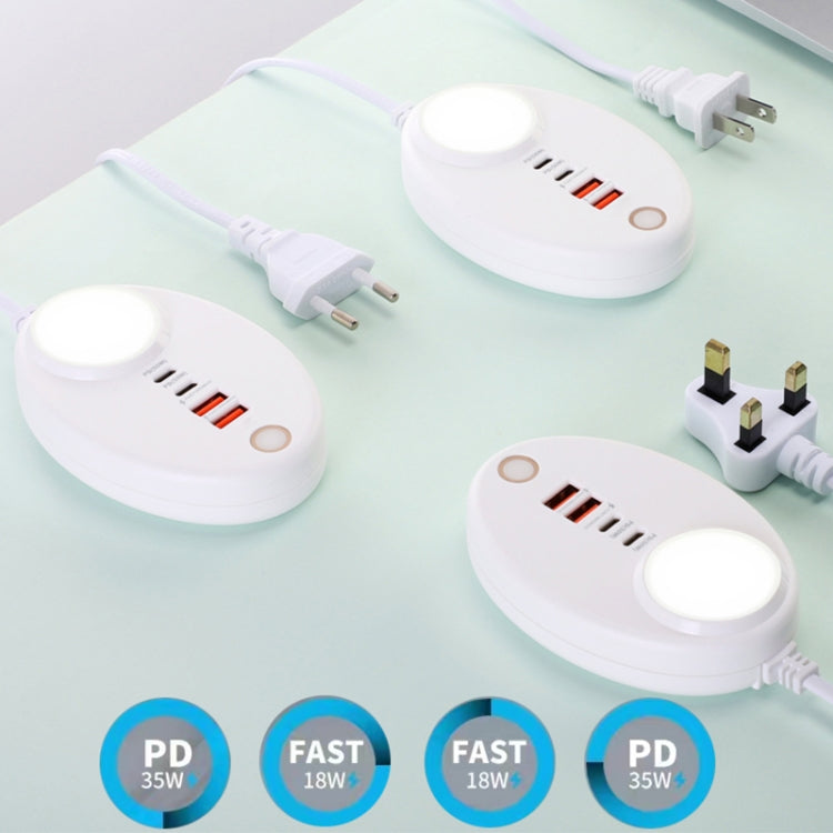 YF-106 USB- C / Type-Cx2+USBx2 Oval PD Socket Phone Charger with Light, Plug Type:EU Plug(White)