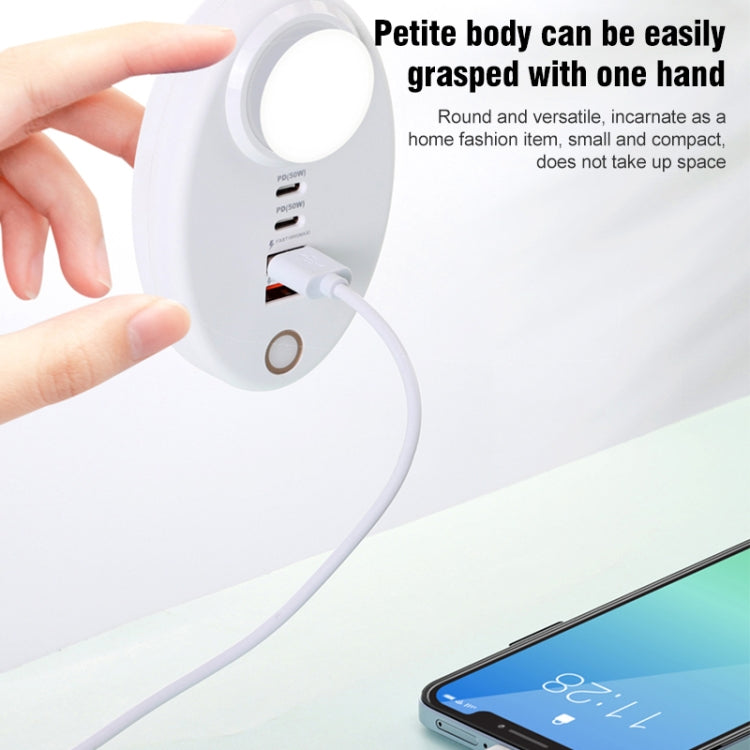 YF-106 USB- C / Type-Cx2+USBx2 Oval PD Socket Phone Charger with Light, Plug Type:EU Plug(Black)