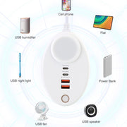 YF-106 USB- C / Type-Cx2+USBx2 Oval PD Socket Phone Charger with Light, Plug Type:EU Plug(Black)
