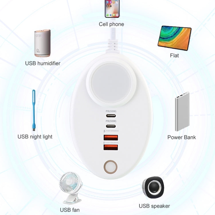 YF-106 USB- C / Type-Cx2+USBx2 Oval PD Socket Phone Charger with Light, Plug Type:US Plug(Black)