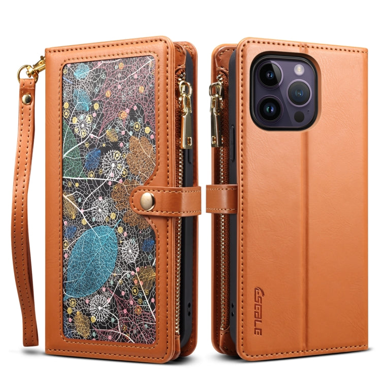 For iPhone 16 Pro Max ESEBLE Star Series Lanyard Zipper Wallet RFID Leather Case(Brown)