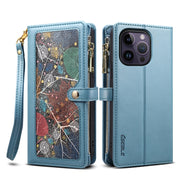 For iPhone 16 Pro Max ESEBLE Star Series Lanyard Zipper Wallet RFID Leather Case(Blue)