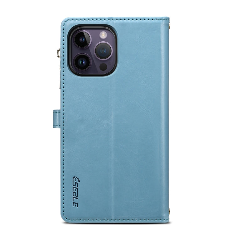For iPhone 16 Pro Max ESEBLE Star Series Lanyard Zipper Wallet RFID Leather Case(Blue)