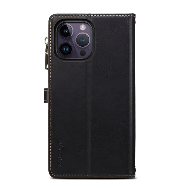 For iPhone 16 Pro Max ESEBLE Star Series Lanyard Zipper Wallet RFID Leather Case(Black)