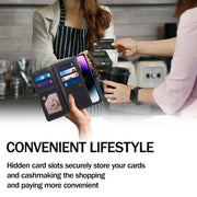 For iPhone 16 Pro Max ESEBLE Star Series Lanyard Zipper Wallet RFID Leather Case(Black)