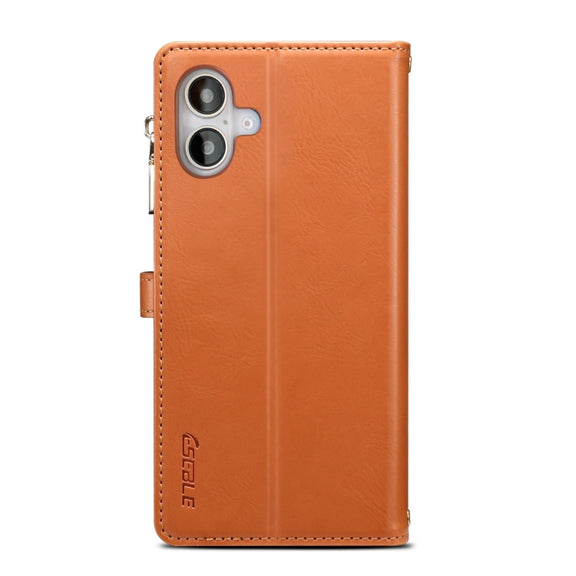 For iPhone 16 Plus ESEBLE Star Series Lanyard Zipper Wallet RFID Leather Case(Brown)