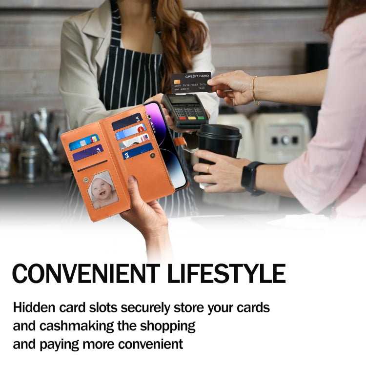 For iPhone 16 Plus ESEBLE Star Series Lanyard Zipper Wallet RFID Leather Case(Brown)