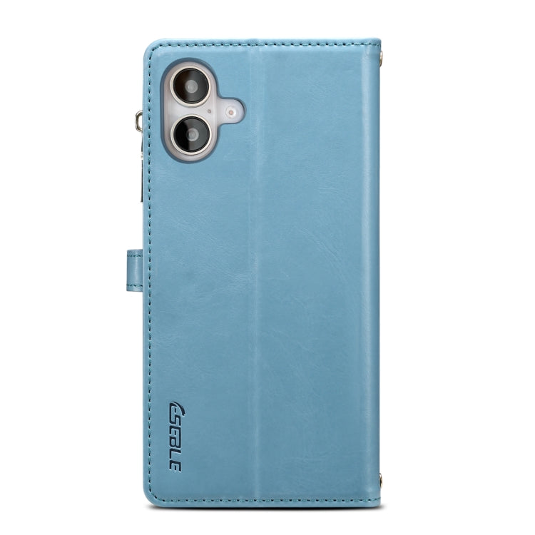 For iPhone 16 Plus ESEBLE Star Series Lanyard Zipper Wallet RFID Leather Case(Blue)