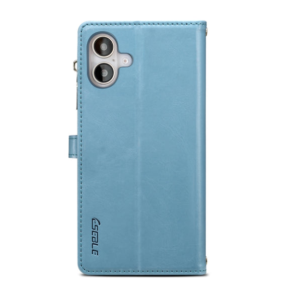For iPhone 16 Plus ESEBLE Star Series Lanyard Zipper Wallet RFID Leather Case(Blue)