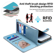 For iPhone 16 Plus ESEBLE Star Series Lanyard Zipper Wallet RFID Leather Case(Blue)