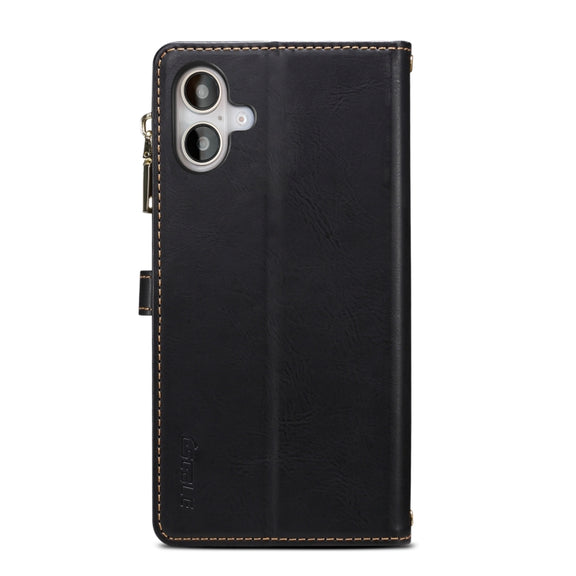 For iPhone 16 Plus ESEBLE Star Series Lanyard Zipper Wallet RFID Leather Case(Black)