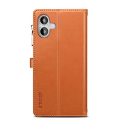 For iPhone 16 ESEBLE Star Series Lanyard Zipper Wallet RFID Leather Case(Brown)