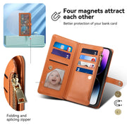 For iPhone 16 ESEBLE Star Series Lanyard Zipper Wallet RFID Leather Case(Brown)
