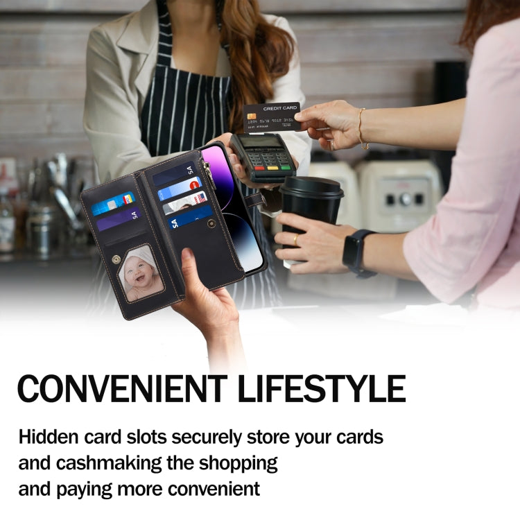 For iPhone 16 ESEBLE Star Series Lanyard Zipper Wallet RFID Leather Case(Black)