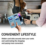 For iPhone 16e ESEBLE Star Series Lanyard Zipper Wallet RFID Leather Case(Blue)