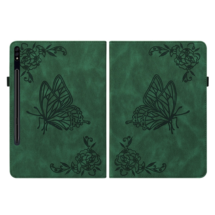 For Samsung Galaxy Tab S9 Butterfly Flower Embossed Leather Tablet Case(Green)