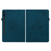 For Samsung Galaxy Tab S9 Butterfly Flower Embossed Leather Tablet Case(Blue)