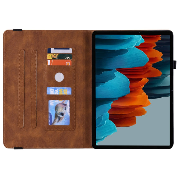For Samsung Galaxy Tab S9 Butterfly Flower Embossed Leather Tablet Case(Brown)