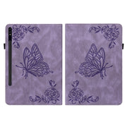 For Samsung Galaxy Tab S9 Butterfly Flower Embossed Leather Tablet Case(Purple)