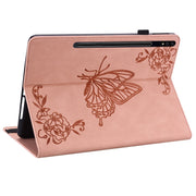 For Samsung Galaxy Tab S9 Butterfly Flower Embossed Leather Tablet Case(Rose Gold)