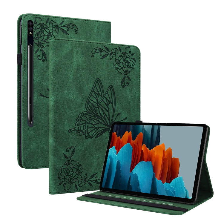For Samsung Galaxy Tab S9+ Butterfly Flower Embossed Leather Tablet Case(Green)